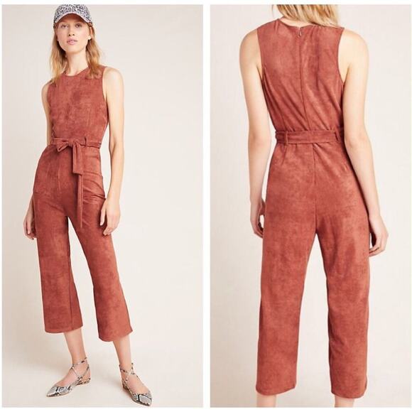 Anthropologie Pants - Anthropologie $170 Chestnut Faux Suede Tie Jumpsuit Pockets Women's Size M
